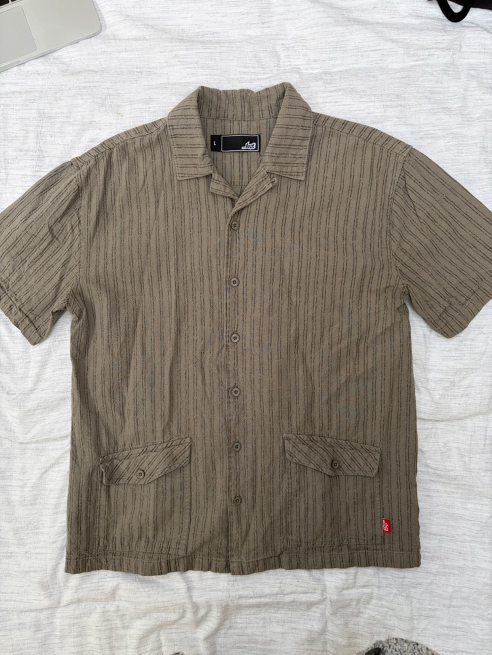 Lost Enterprises Green Linen Blend Camp Shirt size L